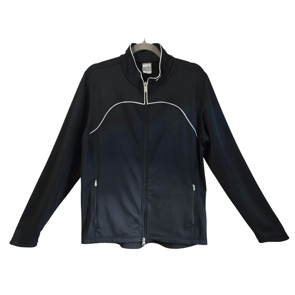 Nike Fit Dry Track Jacket Mens XL Black Full Zip White Piping Mock Neck Athletic